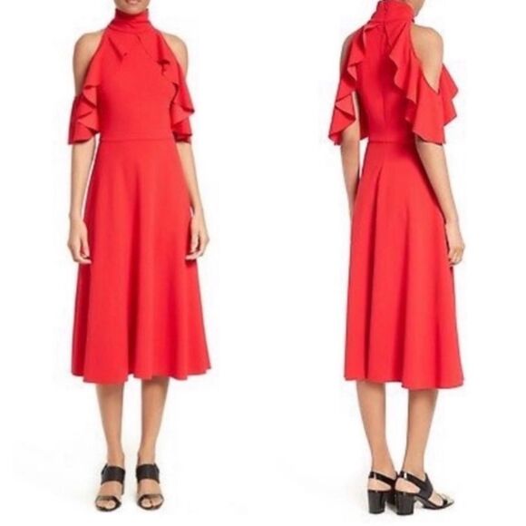 ANTHROPOLOGIE TRACY REESE Cold Shoulder Dress Red Women’s Size Large - Picture 1 of 6